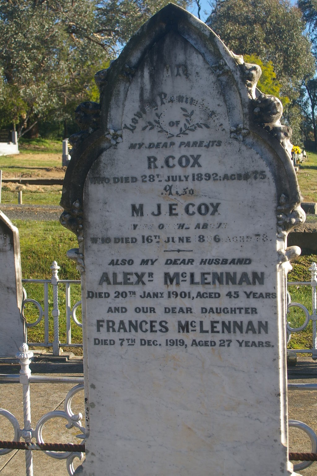 Photo of headstones/Alexander McLennan (d1901) hdstn Heathcote & Frances